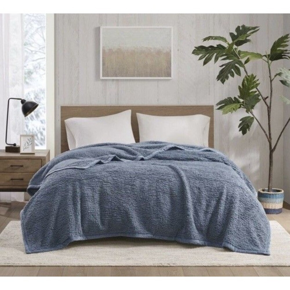Woolrich Twin Burlington Solid Berber Cozy Soft Brushed Bed Blanket Blue